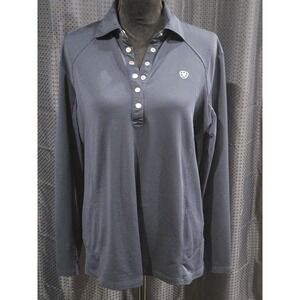 Ariat AriatTek Womens Navy Blue Long Sleeve Snap Button Polo Shirt 10012515